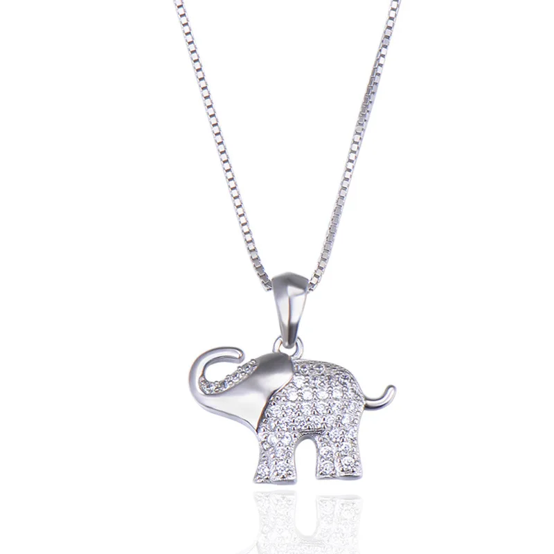 

2021 Women Fashion Luxury Cubic Zirconia Diamond Silver Jewelry 925 Sterling Elephant Necklace Girls Animal Pendant