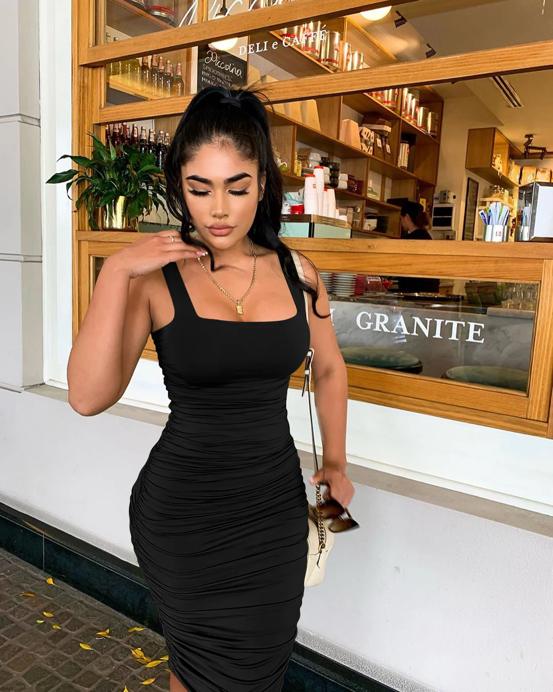 

TOB 2020 Fall women tank long dress sexy ruched bodycon night party Wrinkling dress AM579
