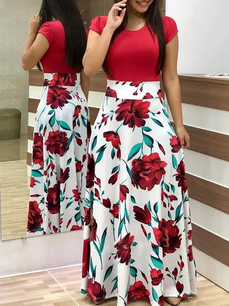 Las Mujeres Vestido Casual De Verano De Manga Corta Estampado Floral De  Boho Vestido Maxi Largo Vestidos Elegantes - Buy Las Mujeres Vestido De  Verano Vestido Floral Maxi Largo Vestido De Las