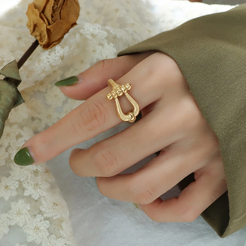 

Popular Women Fashion Jewelry Geometric Hollow Out Rope Design  18K Gold Plated Stainless Steel Open Ring, Gold/silver