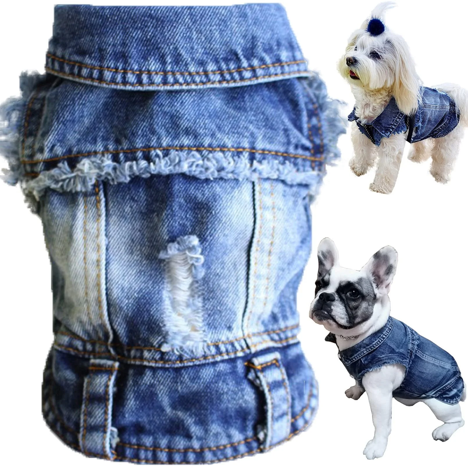 

Wholesale High Quality Solid Autumn Blue Jean Puppy Vest Small Denim Dog Fashion Pet Jacket