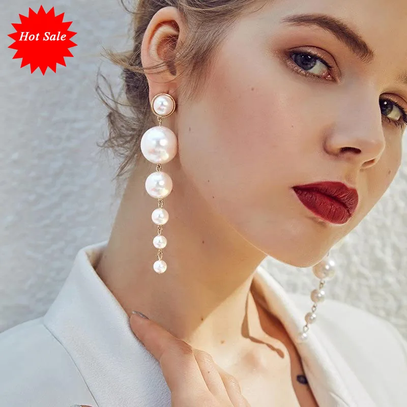 

2021 Baroque Big Pearl Long Drop Fresh Water Pearl Earrings, As picture