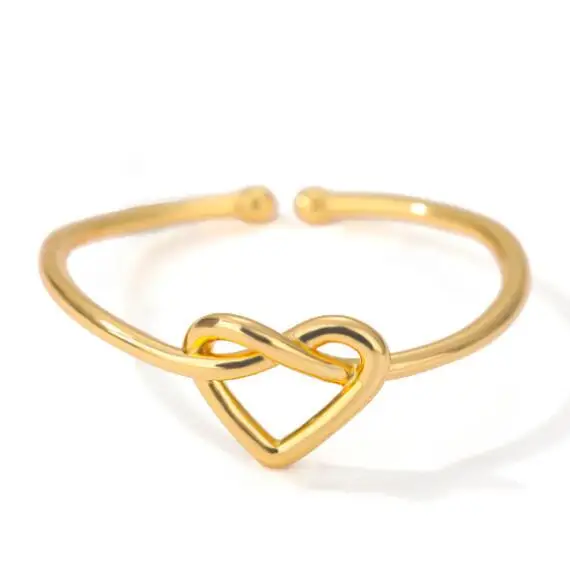 

Hot Selling New Arrival Simple Gold Plated Copper Adjustable Open Heart Ring For Women, Picture shows