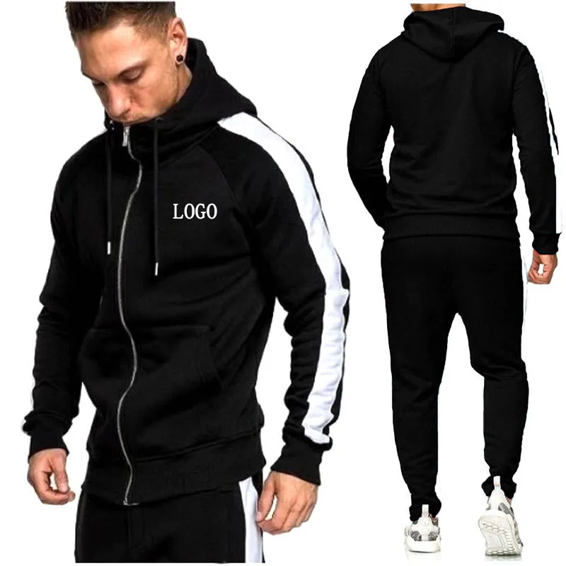 

Custom LOGO New sport leisure mens hoodie suit sportswear two piece winter running jogging workout sweater suit zipper tracksuit, Gray,black,dark blue,blue,red
