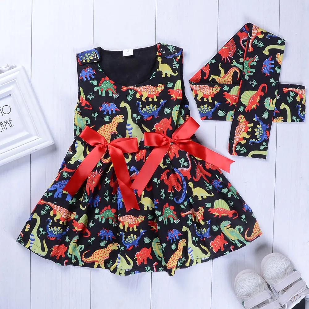 

Girls summer Sleeveless dinosaur bow dress Children's Clothes Girls casual sleeveless Dress, Picture shows