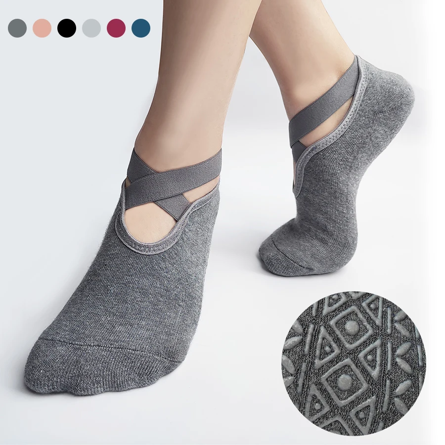 

Amazon hot sell yoga indoor gym non-slip grip cotton Pilates socks non-slip socks, Black,gray,nude,blue,red,