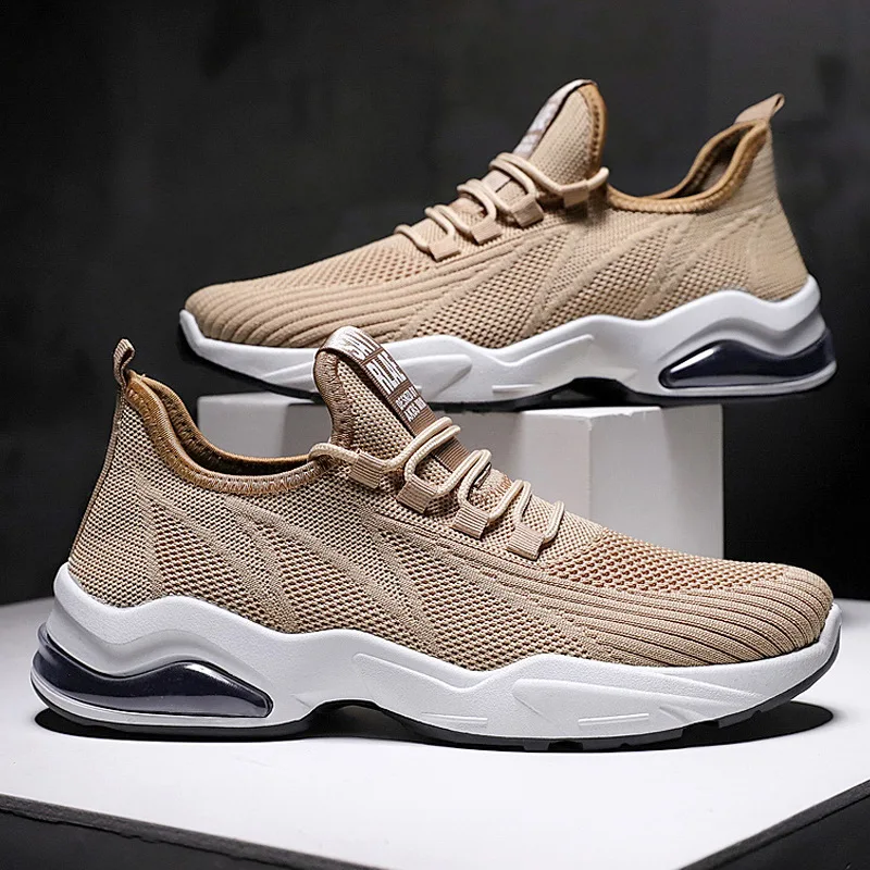 

Wholesale Women'S Fashion Sneakers New Arrival Fly Knitting Breathable Lightweight Air Cushion Sports Running Shoes for Men, White,black,khaki