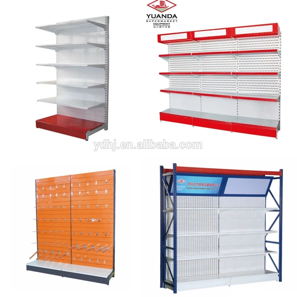 High Quality Island Gondola Shelving Wooden Steel Display Shelf Racks
