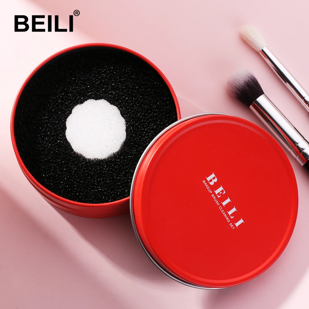 

BEILI Wholesale Stock Effient wet and dry Makeup Brush Cleaning brush cleaner with metal box, Red