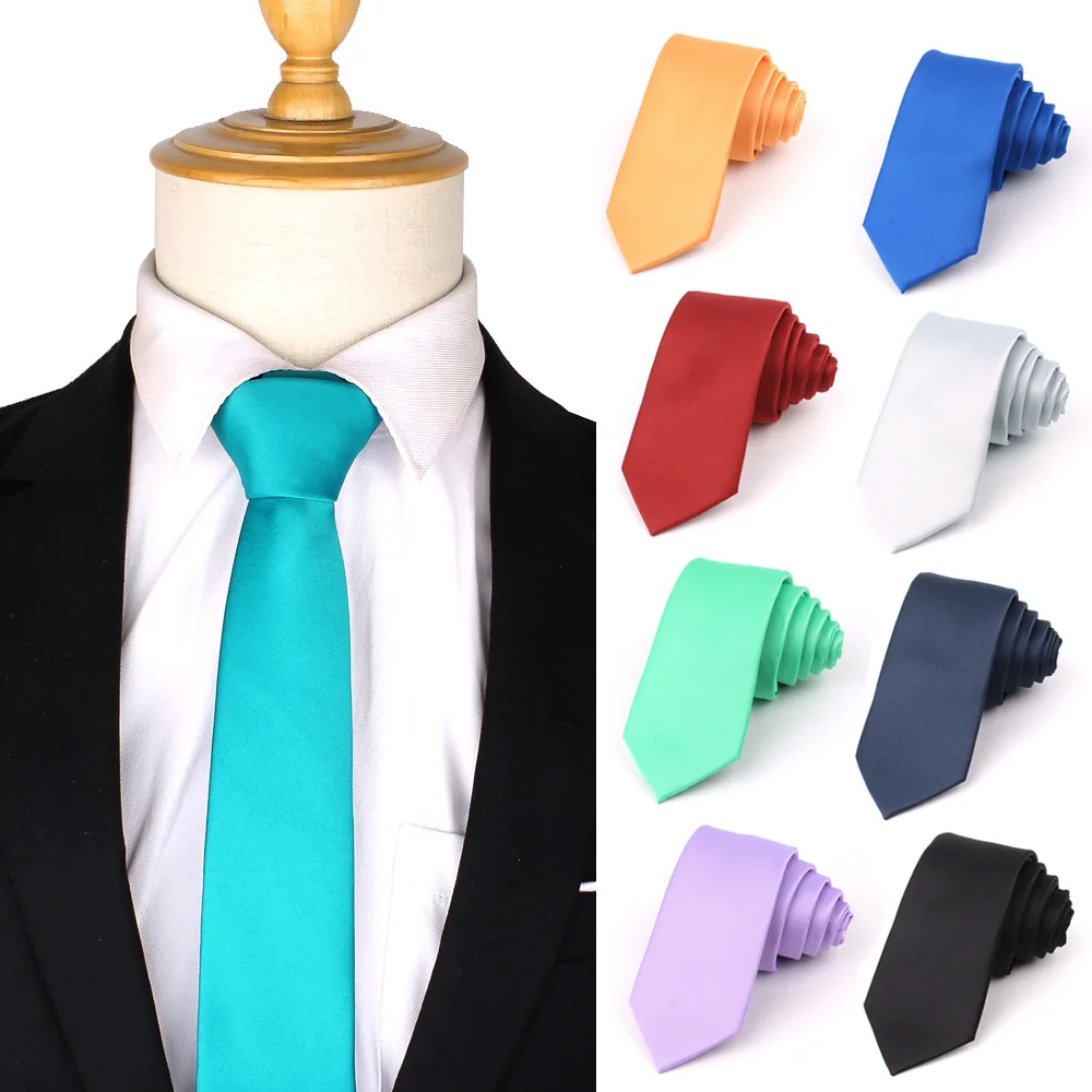 

6cm Skinny Neck Ties For Men Women Solid Color Narrow Ties Polyester Suits Accessories Groom Necktie For Wedding Party Gravatas