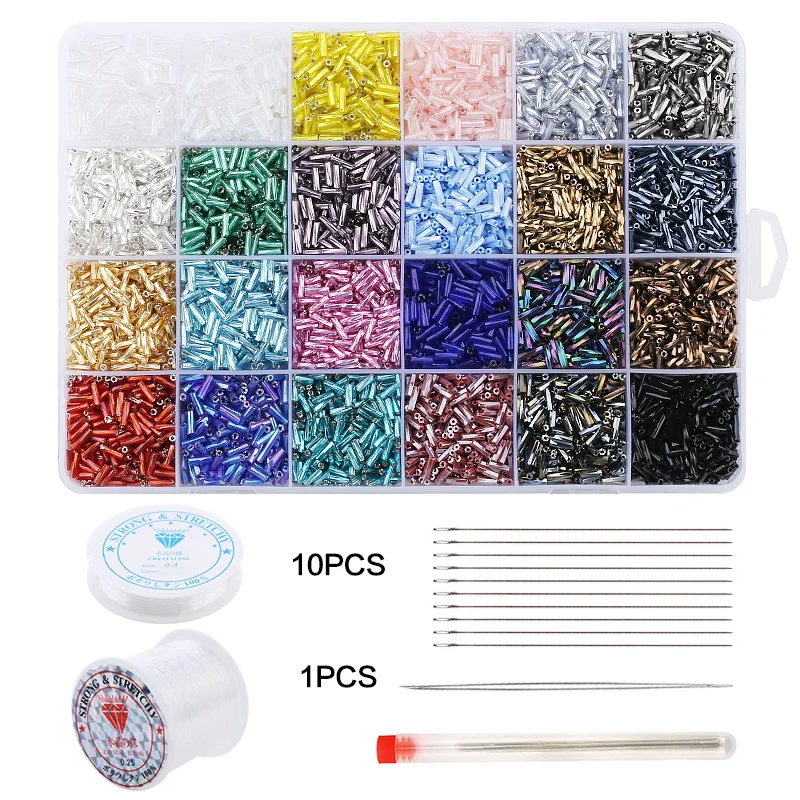 

Wholesale 24Colors Glass Tube Beads Sets in Bulk Beaded Jewelry Twisted Tube beads Fit Jewelry Making DIY Bracelet Necklace, 24 colors in a box