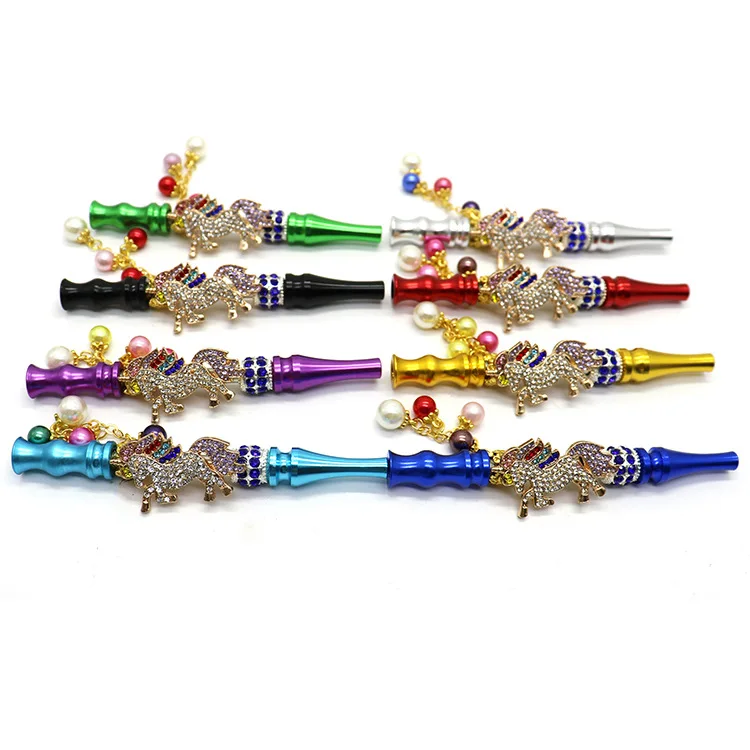 

Wholesale diamond smoking pipe metal portable detachable hookah smoking accessories cigarette holder pipe for women