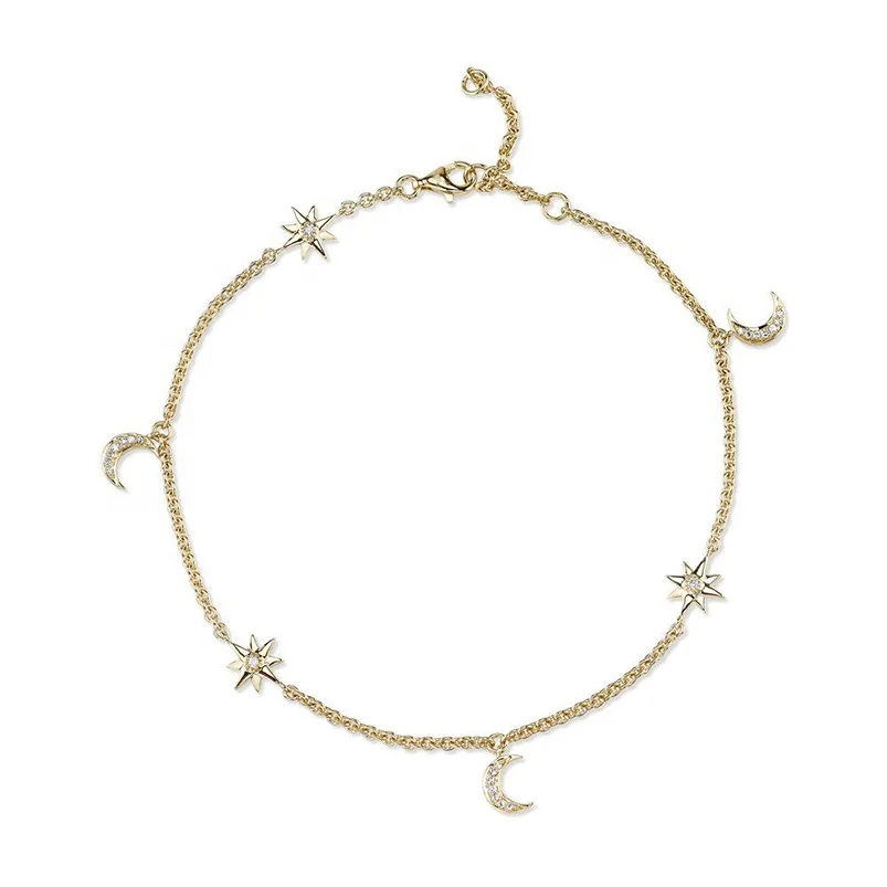 

925 silver diamond women anklet gold plated moon star bracelet women