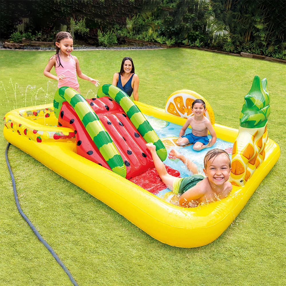 

Newbility Cartoon fruit paddling pool slide home ladder fountain children's ocean ball pool inflatable swimming pool, Yellow