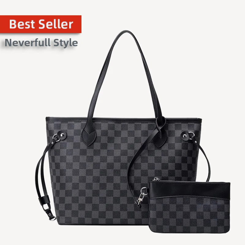 

Luxury Designer Neverfull style Tote Bags Casual Plaid Print designer purse and handbags Bag Versatile Totes Shoulder Bag Female, White/black1/black2/brown