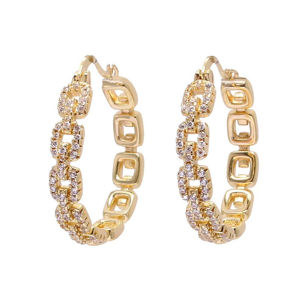 

Fashion Gold Plated Brass jewelry China Supplier Zircon Hoop Earrings, White