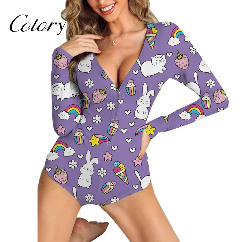

Colory Custom Printing Pajamas Women Cartoon Designers Onesie Romper, Picture shows