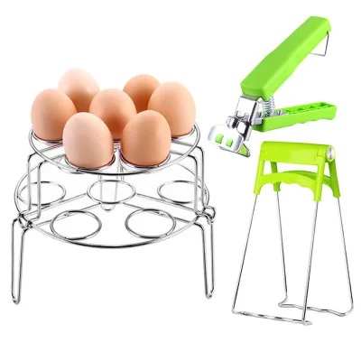 

A1066 Small Cooking Steamer Set 7-hole Double Folding Steaming Egg Rack 304 Stainless Steel Triangular Egg Steaming Rack