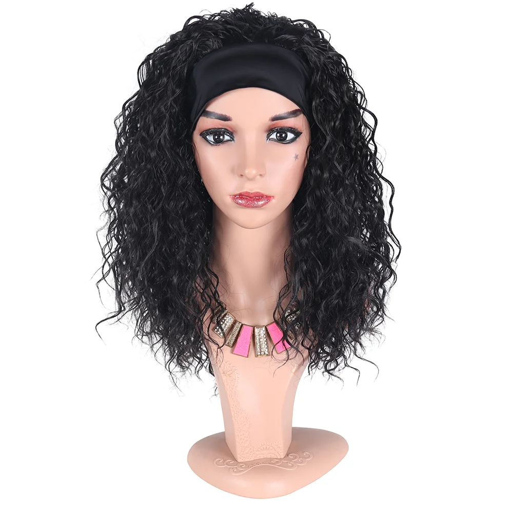 

wholesale ombre half heat resistance afro kinky curly attached grip for black women headband synthetic hair wigs