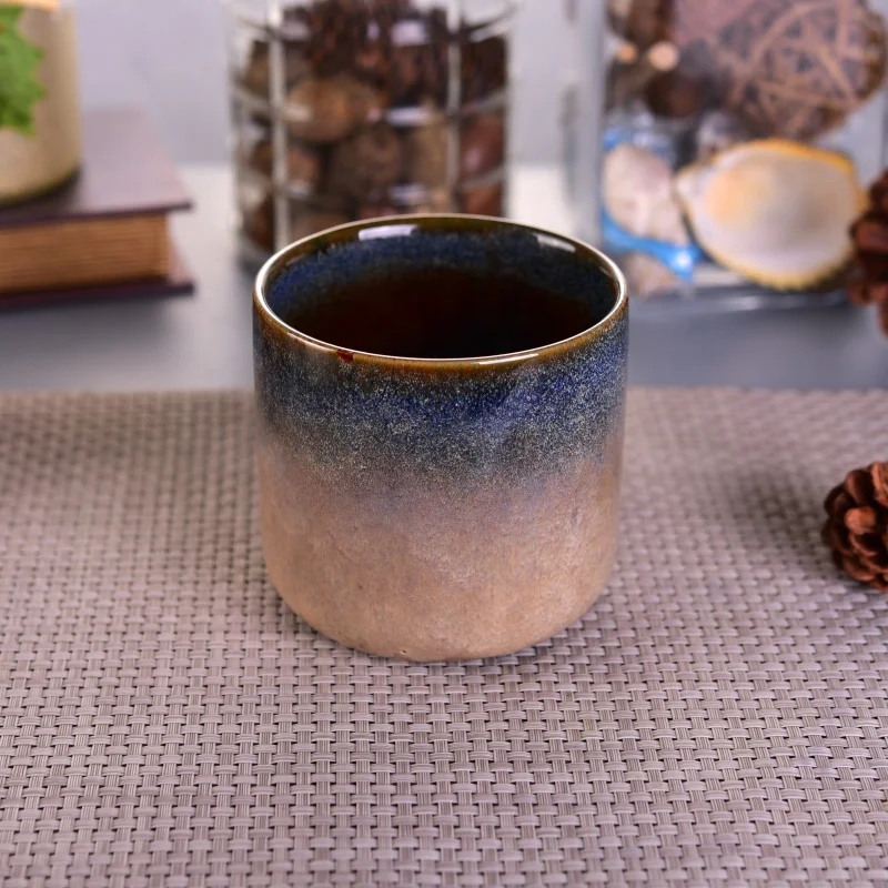 Brown ceramic candle jar hand painted supplier