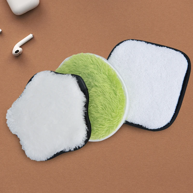

Water Cleansing Microfiber Washable Reusable Face Skin Cleansing Make Up Makeup Remover Pads Sponge, White,green