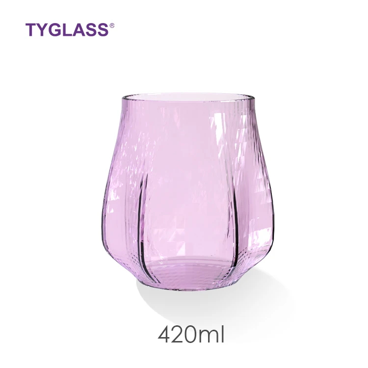 

2021 cheap factory handmade cups flowered design pink glass cup