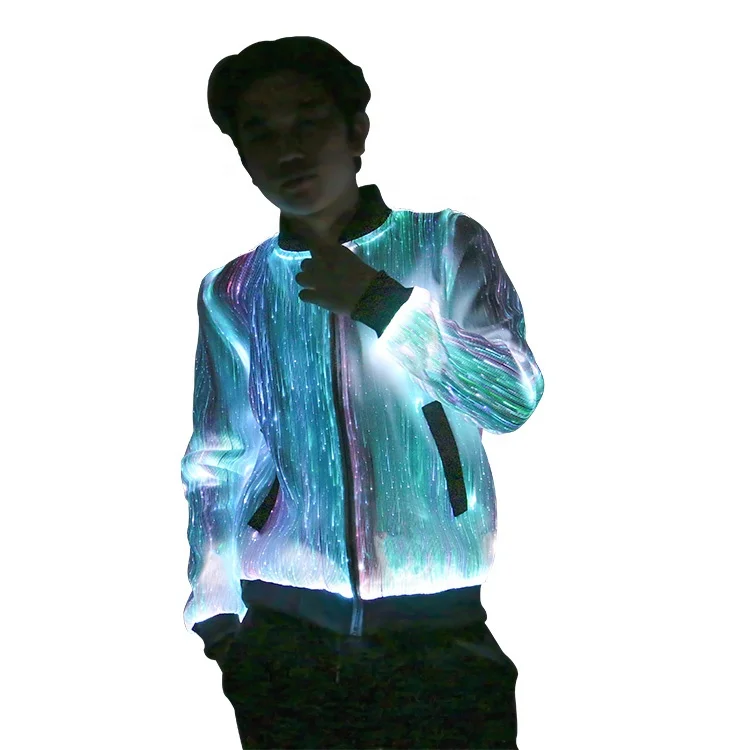 

Hot sale cool glowing luminous fiber optic fabric led luminous light up jacket