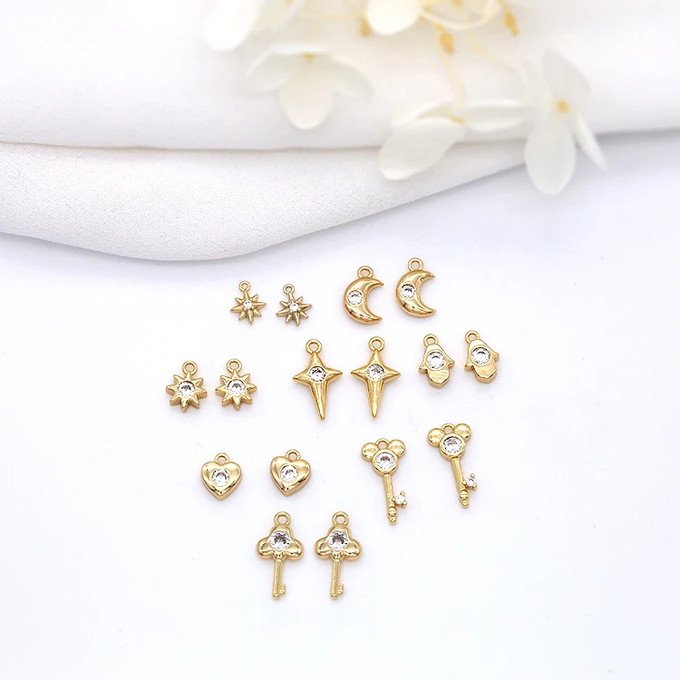 

Multi Style 14K Gold Plated Key Moon Star Heart Hand Charm for Jewelry Making