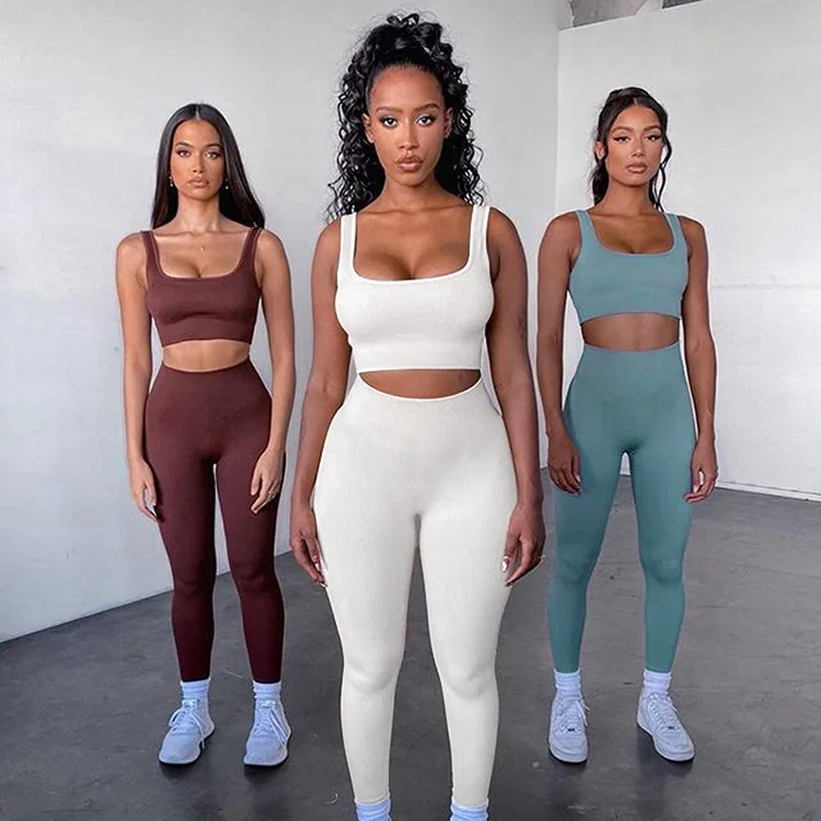 

Seamless Gym Wear Set Ribbed Styles Yoga Set Advanced Color Outdoor Fitness Workout Sets For Women