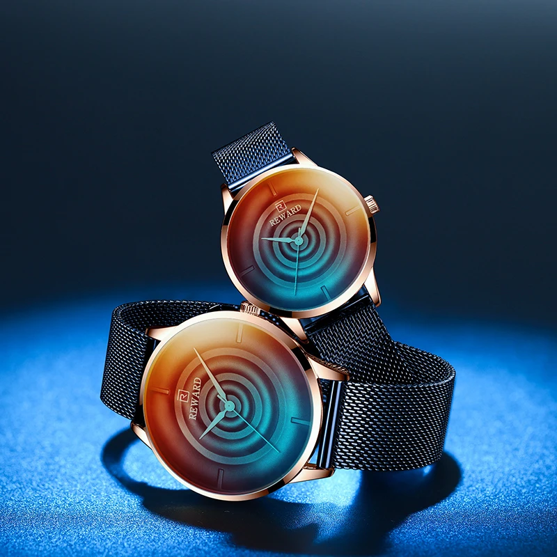 

Reward Watch analog quartz Watch Color changing glass Wristwatch water wave case luxury brand for men watches