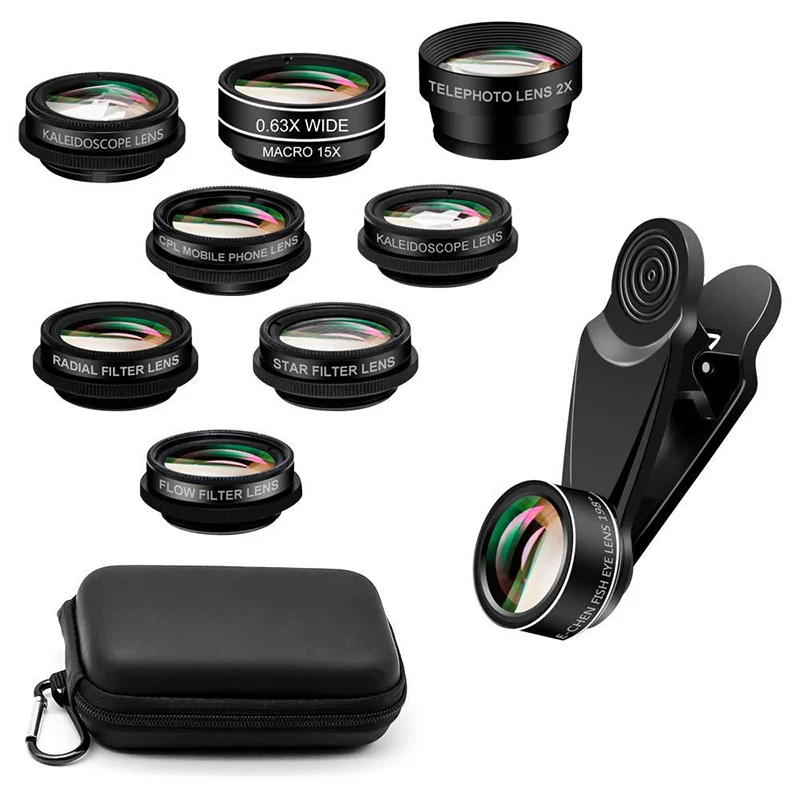 

OEM factory 10 in 1 phone camera lens kit universal clip mobile phone fisheye wide macro lens