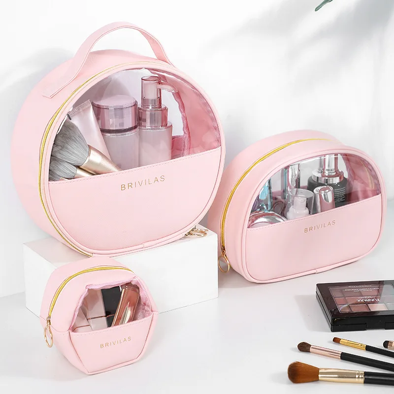 

Amazon hot sale transparent clear PVC makeup bag round toiletry storage pouch waterproof travel cosmetic bags, Customized