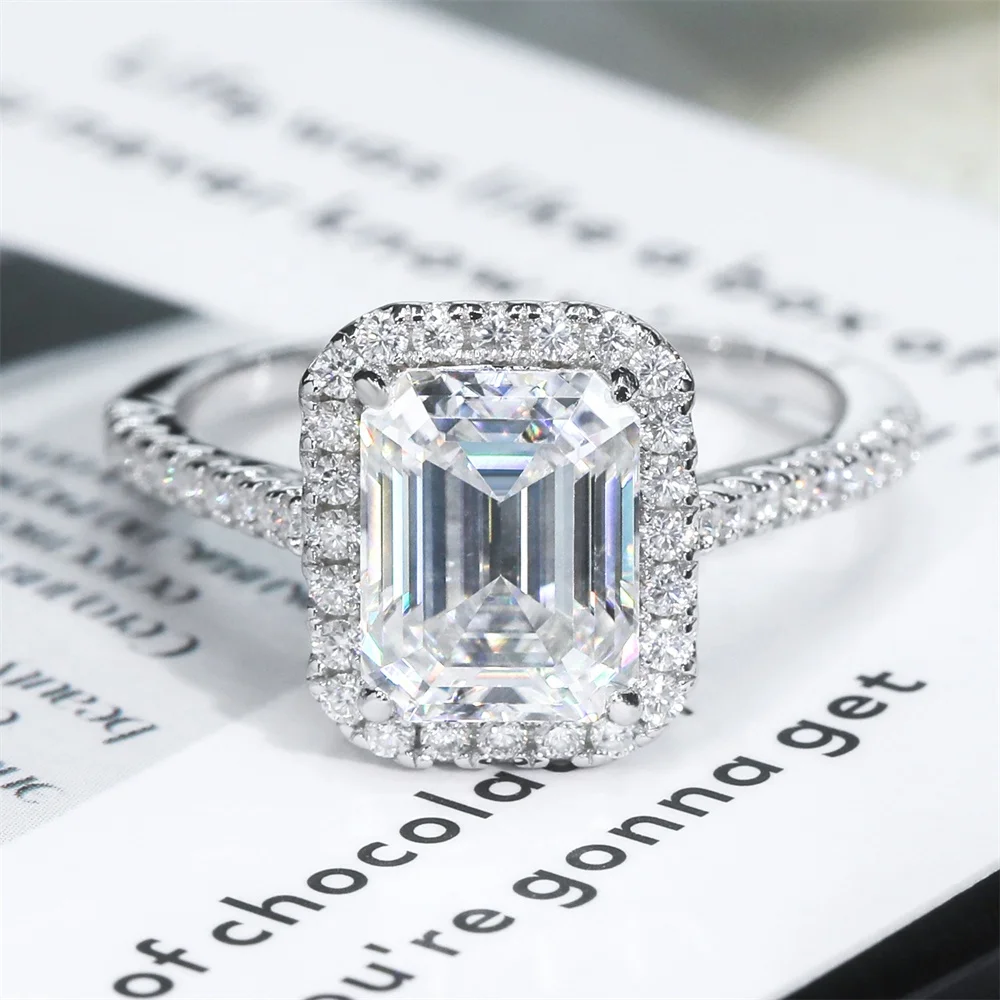 

Wholesale Price S925 9K 14K 18K Gold Halo Ring Emerald VVS Moissanite Engagement Women Jewelry Silver 925 Ring