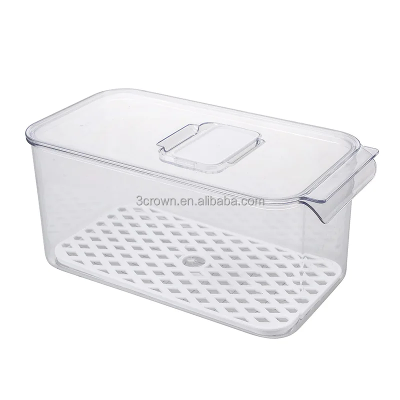 

Factory Wholesale Price Storage Box Rectangular PET Transparent With Lid With Handle Drain Base Refrigerator Storage Box