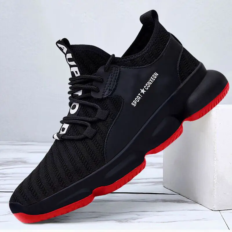 

Men Running Shoes Breathable Outdoor Sports Shoes Lightweight Sneakers Comfortable Athletic Training Footwear, Black , white