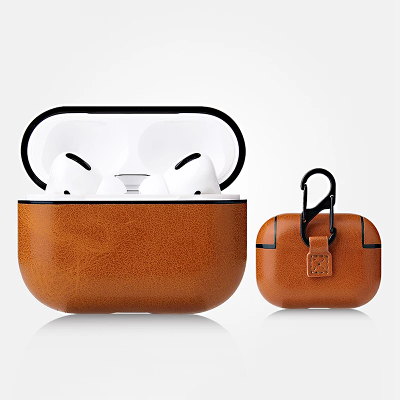 

Luxury PU Leather Hard PC Box With Portable Hook Wireless Charging Shockproof Earphone Case for AirPods Case Pro, Multi colors