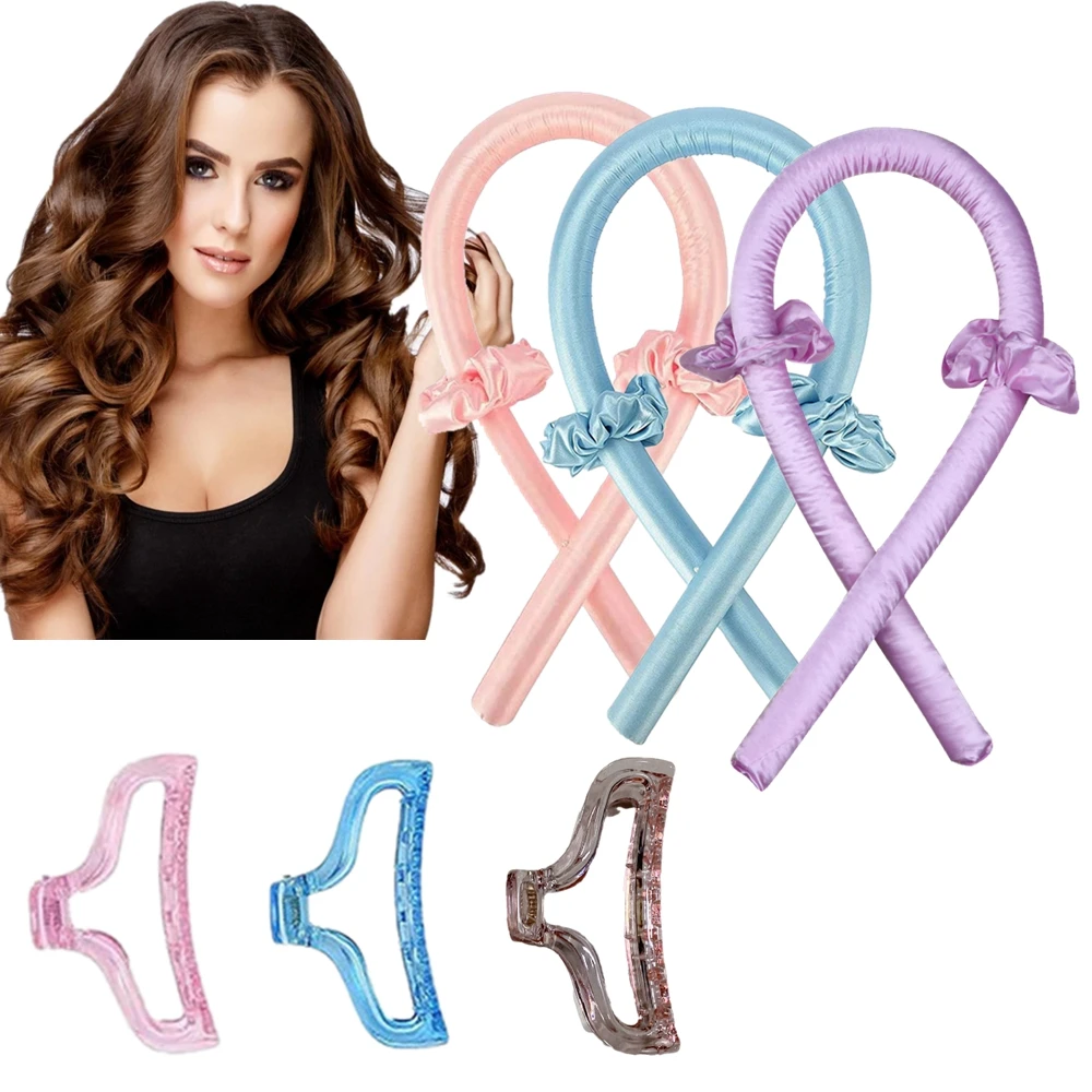 

2022 TikTok Hot Selling Hair Curlers Rollers Silk Curling Rod Auto Rotating Portable No Heat Satin 3 in 1 Heatless Hair Curler, Multi colors