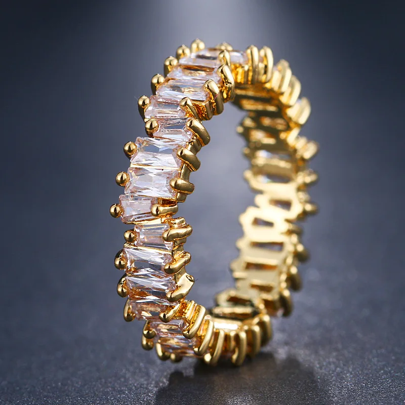 

Luxury Jewelry Zircon Rings Simple Design Geometric Full Pave Cubic Zirconia Crystal Rings