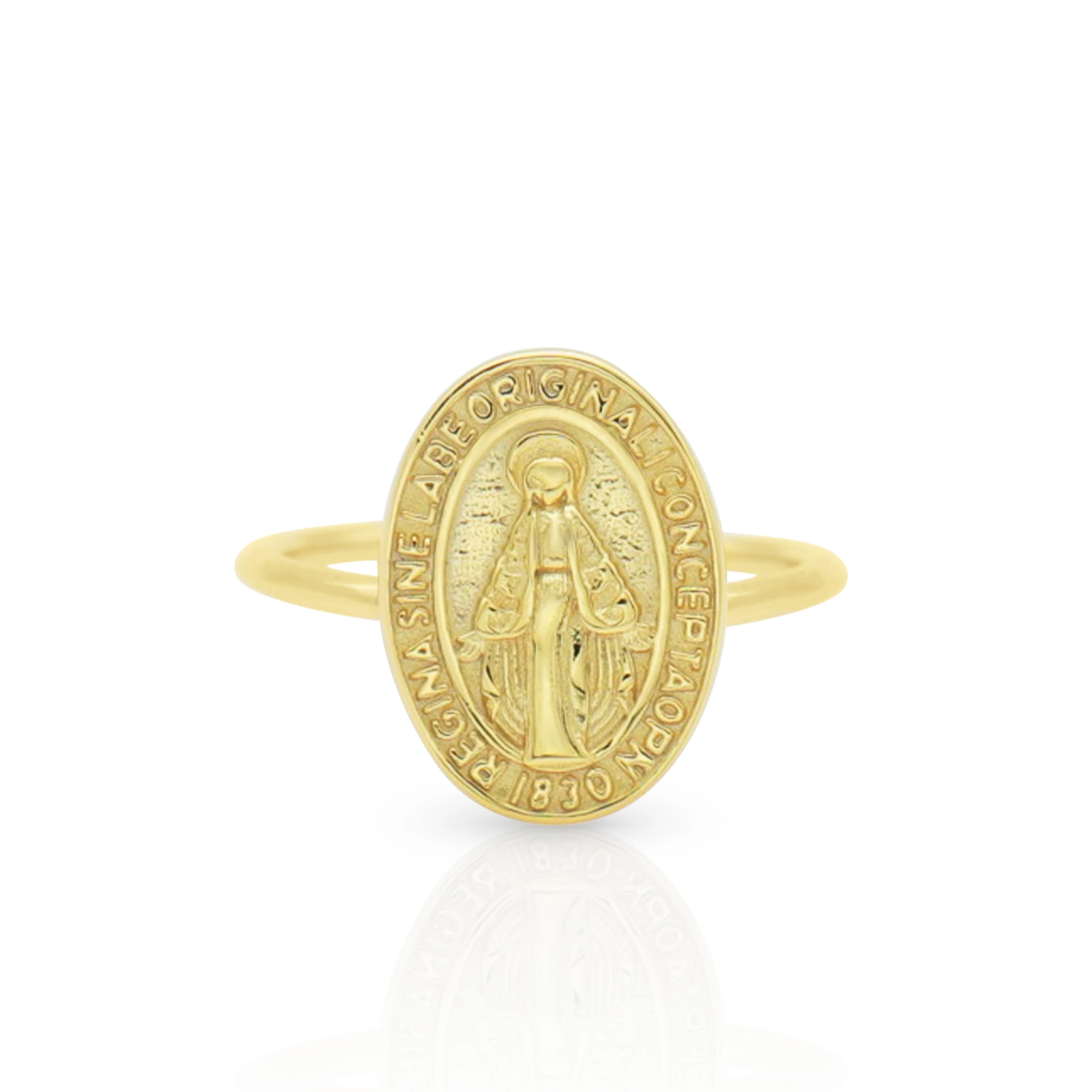 

Chris April minimalist 925 sterling silver gold plated circle virgin maria coin rings for women, Yellow gold