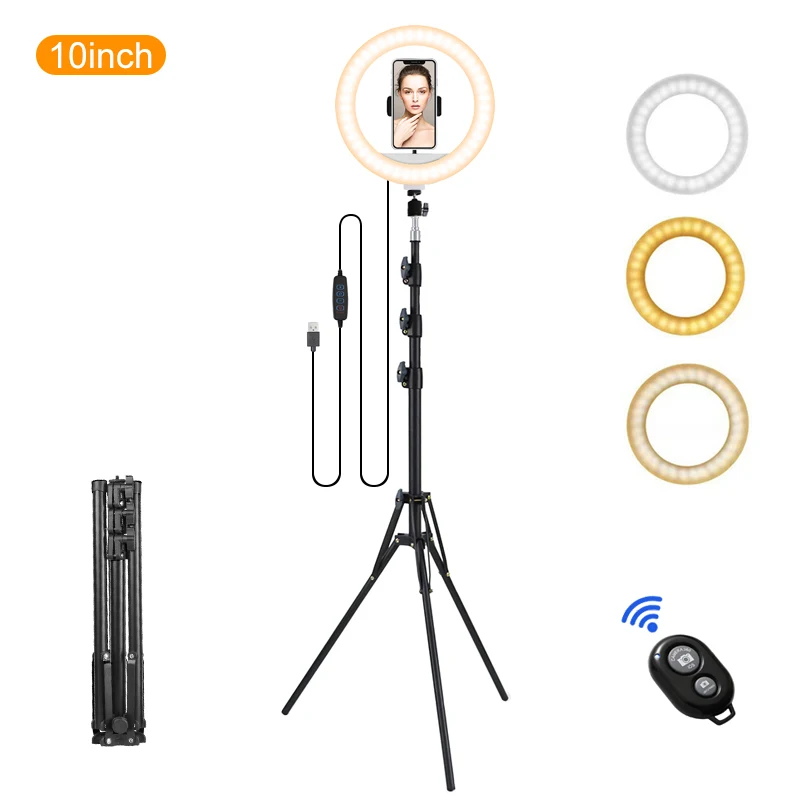 

10-inch selfie ring light with 1.6m reflex tripod & cell phone holder blue tooth LED ring light for makeup YouTube Tik tok
