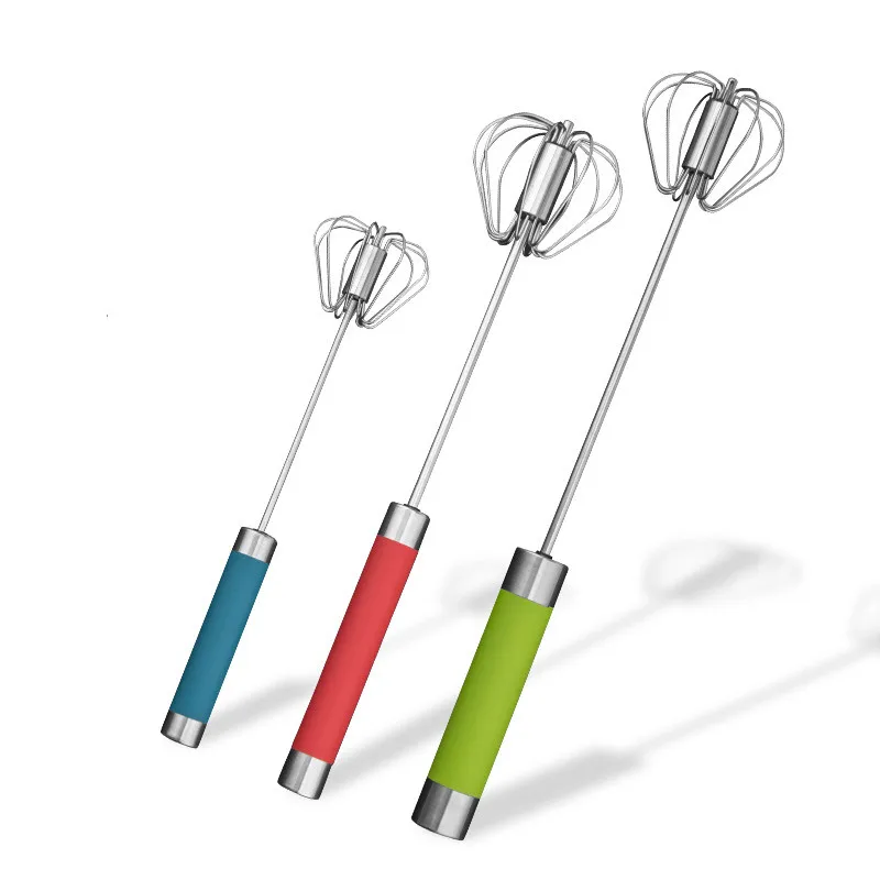 

Stainless Steel Semi-automatic Whisk Press-Type Manual Rotary Whisk Mixer Milk Beater Blender For Baking, Green red blue