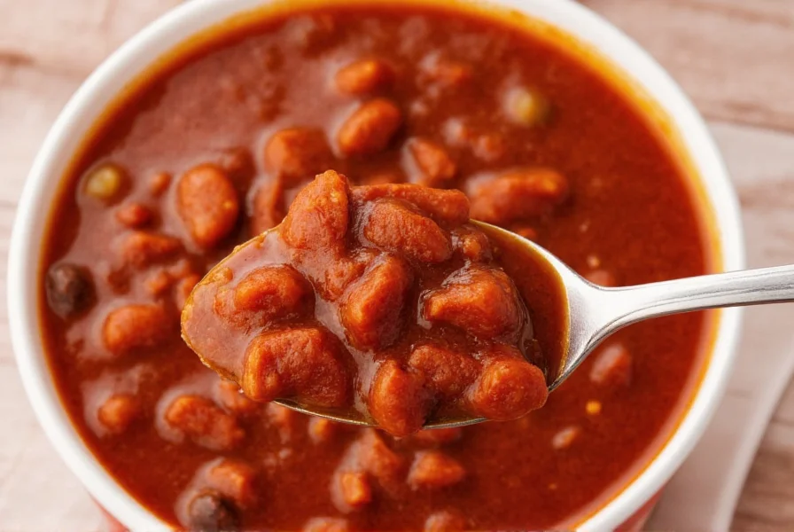Close-up of Wendy's small chili in its signature bowl with spoon showing texture and ingredients