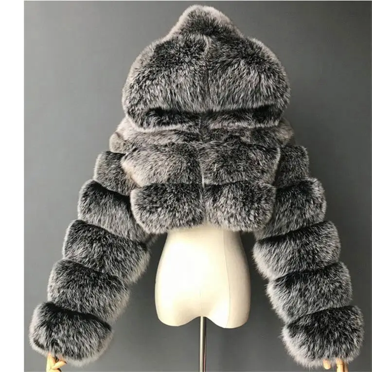 

Jacket New Winter Coat Fashion Women Faux Fox Coat Fur with Hood Fur Style Fake Coat for, Many colors available