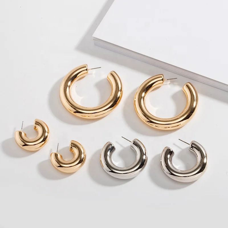 

Kaimei European and American cross-border exaggerated trend metal C-shaped fashion punk clip on small chunky hoop earrings, Many colors fyi