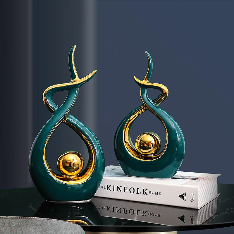 

Plated Gold Green Black Yellow Nordic Luxury Couples Porcelain Ornaments Home Decor Creative Ceramic Decoration Wholesale