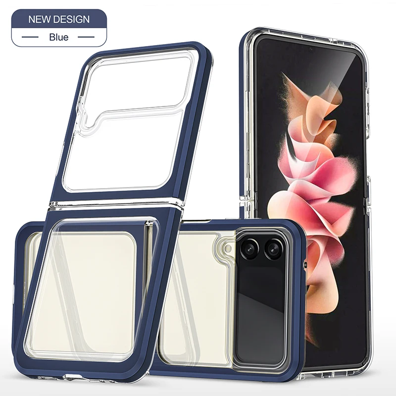 

New Clear TPU PC Acrylic Shockproof Phone Case For Samsung Galaxy Z Flip 3 Transparent Silicone Cellphone Phone Cover, As picture shows