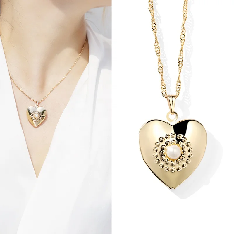 

Hot Sale Wholesale Photo Customized 18k Gold Love Pendant Heart Locket Necklace, Gold, silver