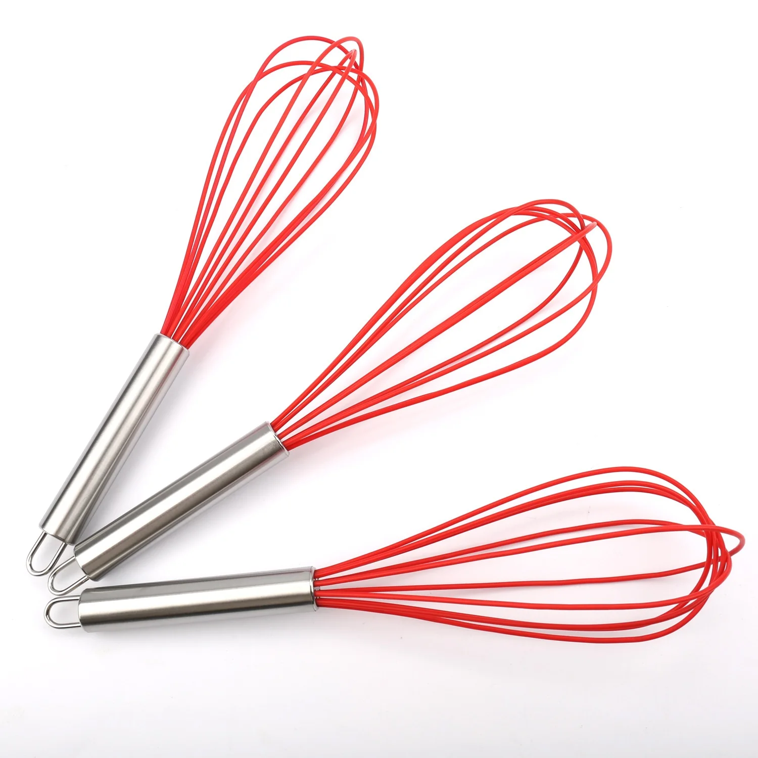 

Silicone Beater stirrer silicone whisk sets small silver metal wire stainless steel baking tools hand whiske boiled egg tool, Red/black/blue