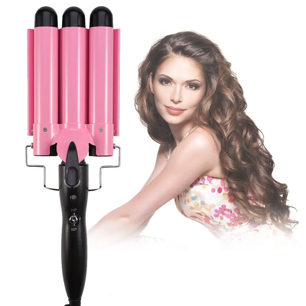 

Hair Waver Iron OEM Mermaid 3 Barrel Hair Curler High Tide Top Seller Ceramic LCD Curling Iron with Triple Barrel Hair 110-240V