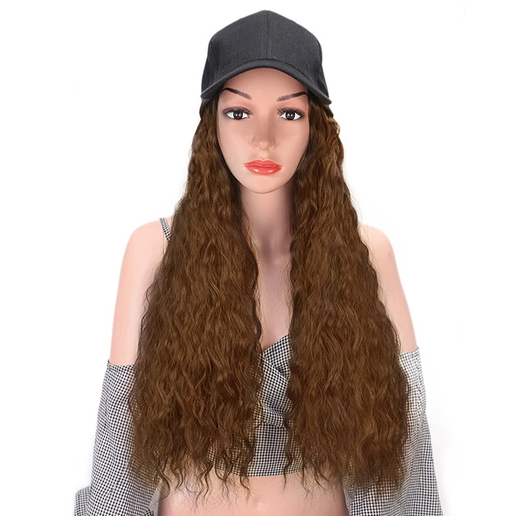 

Aisi Hair Synthetic Long Wave Baseball Hat with Hair Light Brown Wavy Women Hats with Hair Wavy Extensions